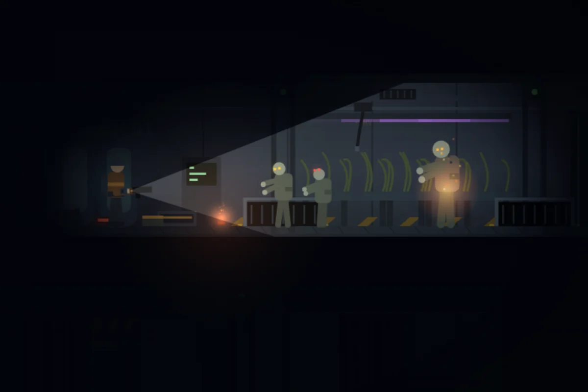ADRIFT: a crewmember's flashlight finds three of the dead in a dark corridor of the ISV Vanta